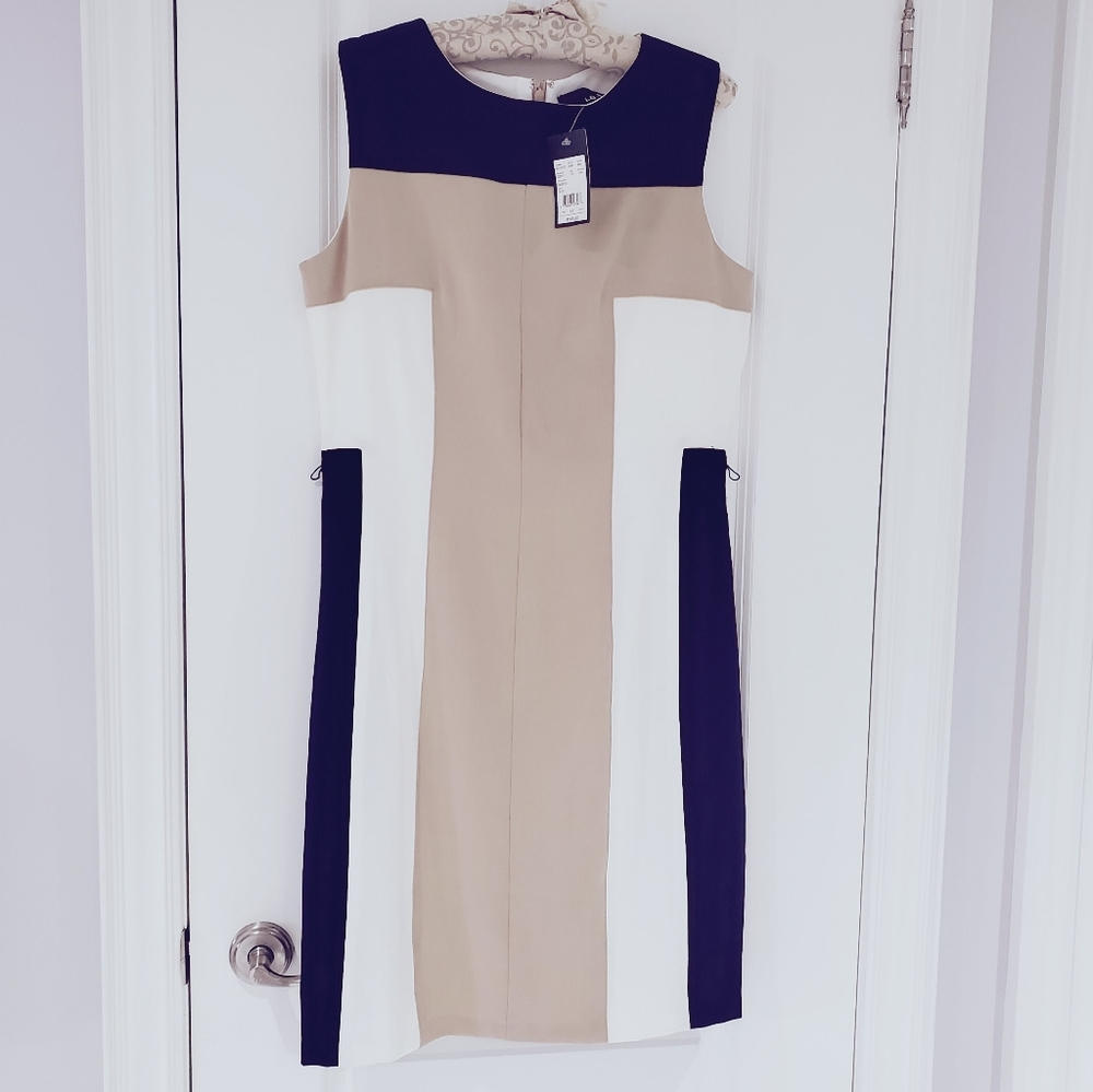 NWT Laura Color Block Sheath Midi Dress- Size 12- Belt Not Included